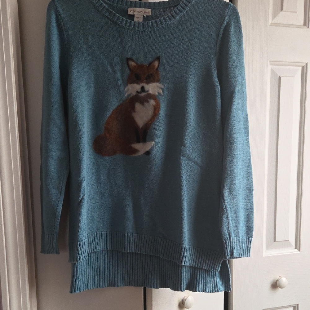 Vintage Blue Sweater with Fox Design